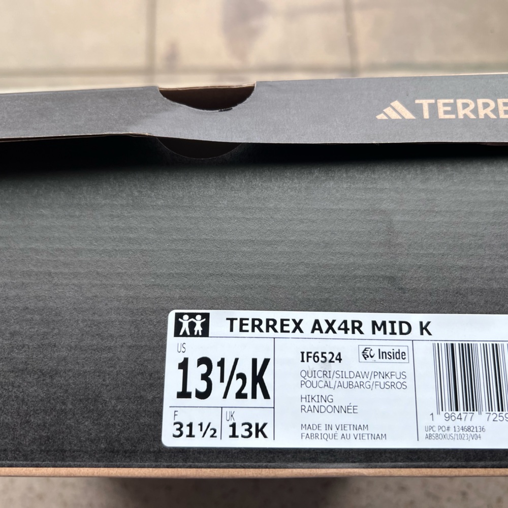 Adidas Terrex Hyperhiker Mid Youth Hiking Shoes QUICRI/SILDAW/PNKFUS Size 13 1/2